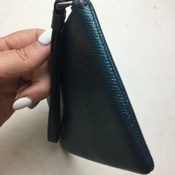 Coach Metallic Dark Teal Leather Corner Zip Wristlet - Picture 5 of 10